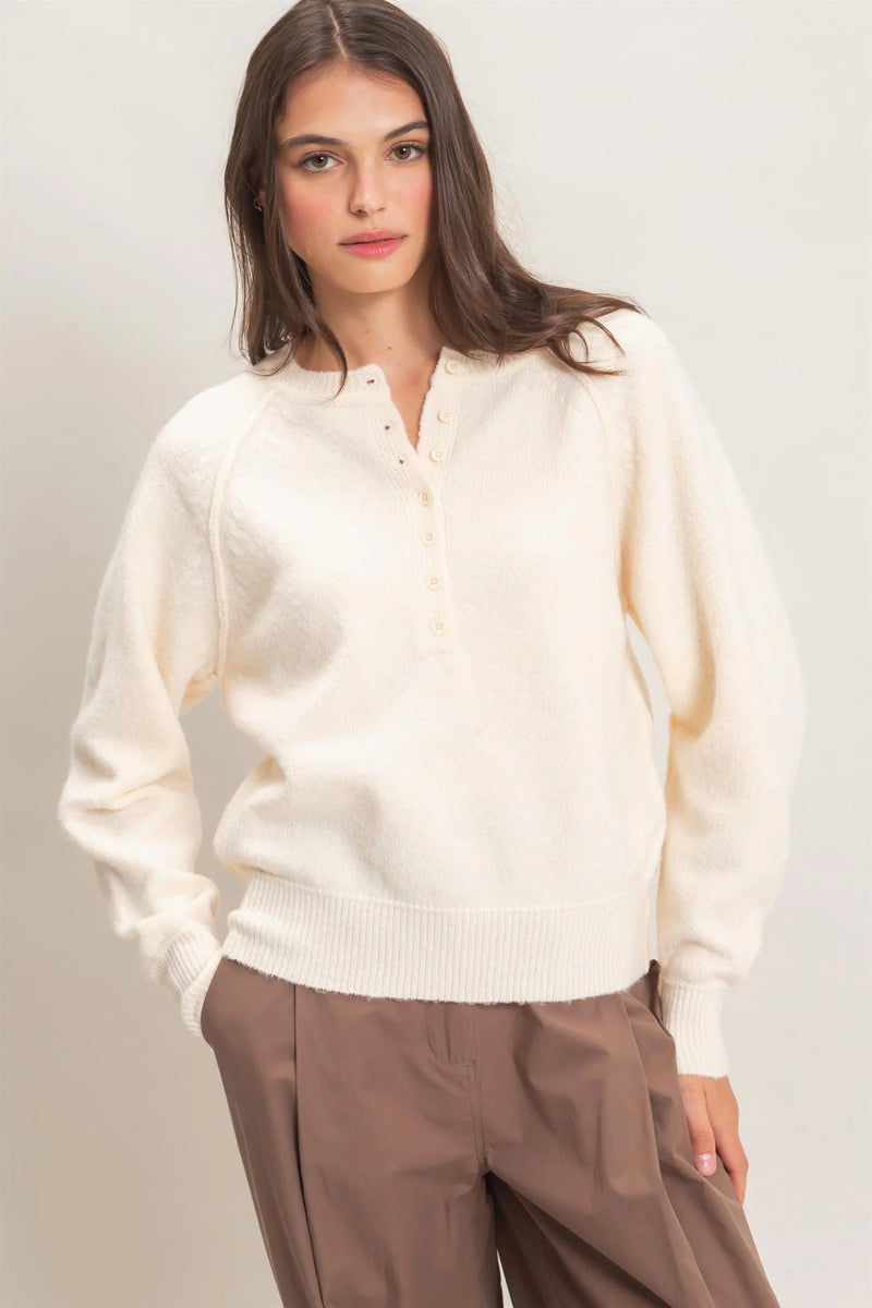 Button Front Raglan Sweater