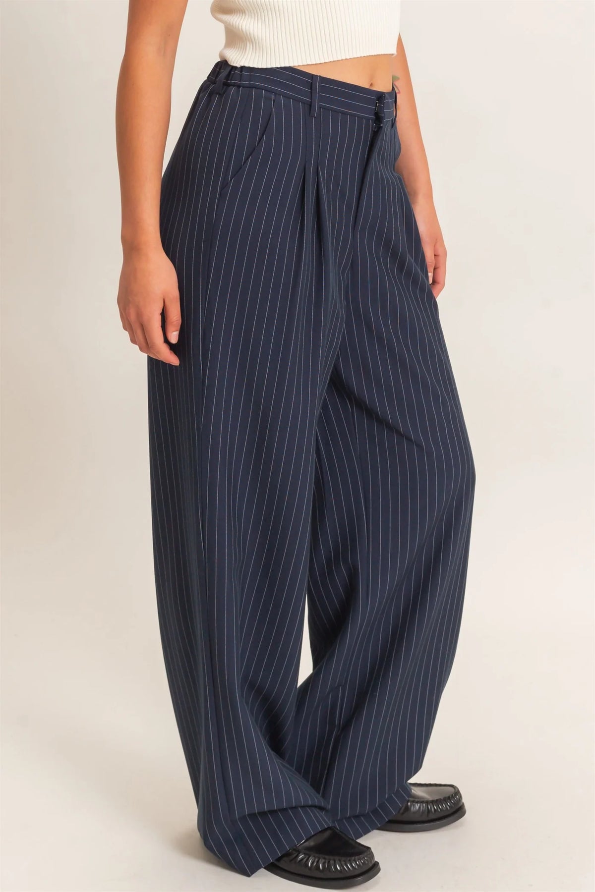 Pinstripe Wide-Leg Trousers