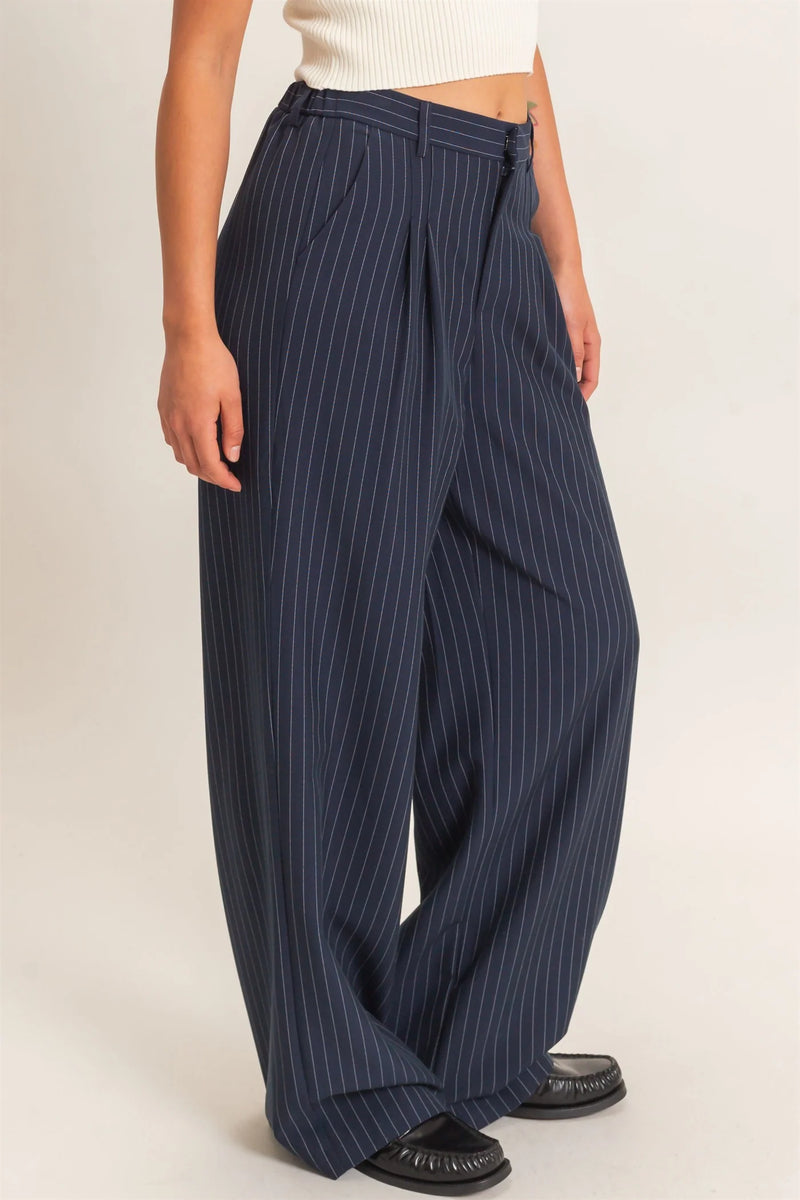 Pinstripe Wide-Leg Trousers