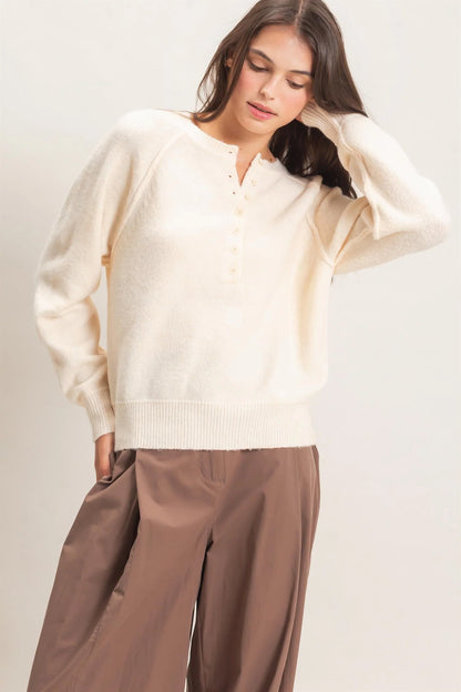 Button Front Raglan Sweater