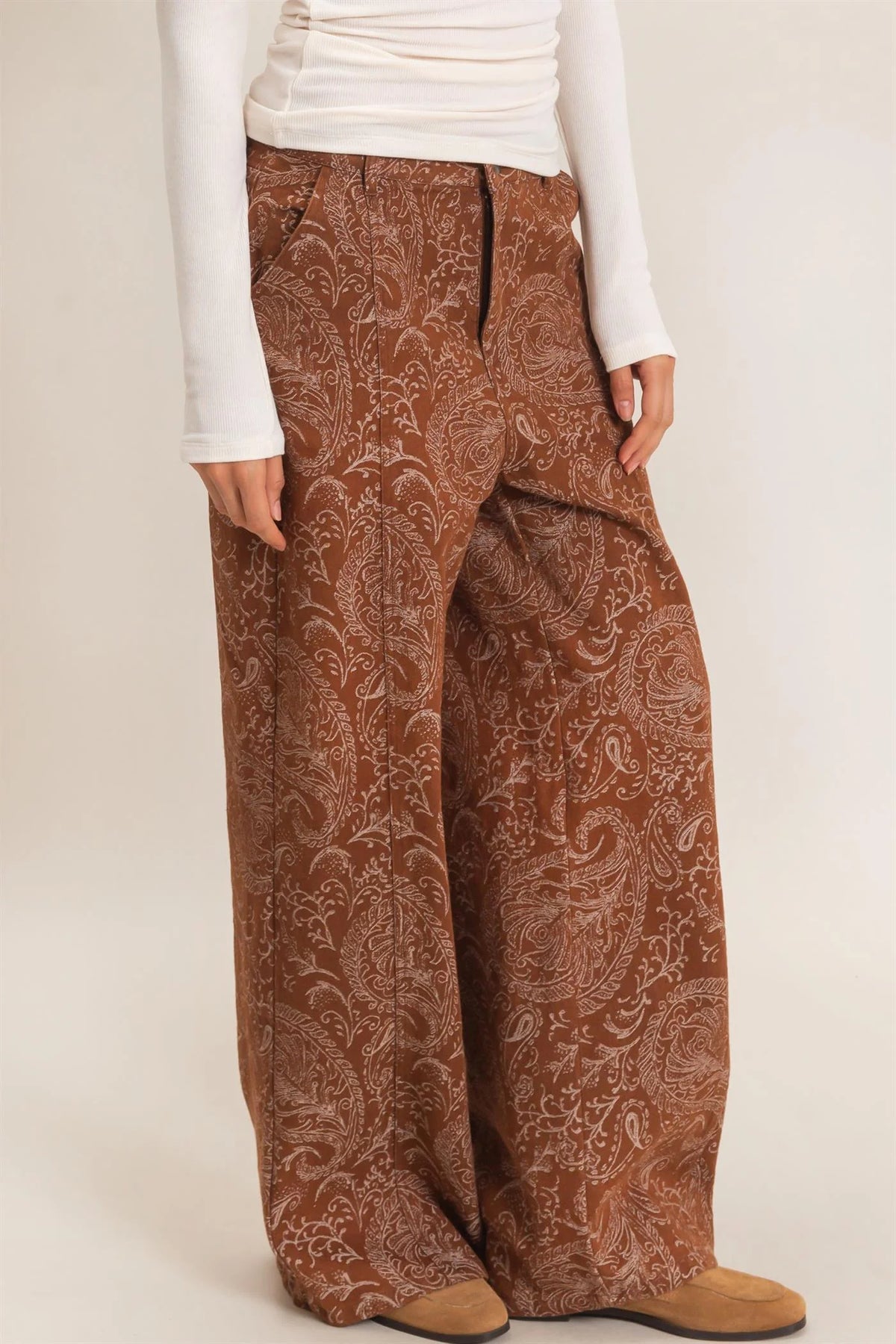 Paisley Print Wide-Leg Pants