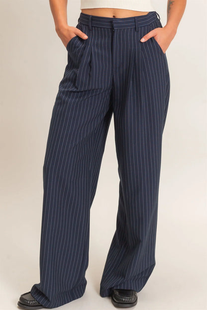 Pinstripe Wide-Leg Trousers