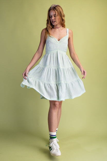 Striped Cotton Gauze Tiered Dress