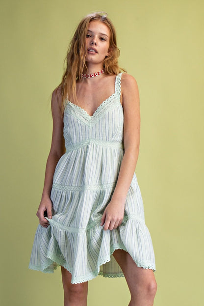 Striped Cotton Gauze Tiered Dress