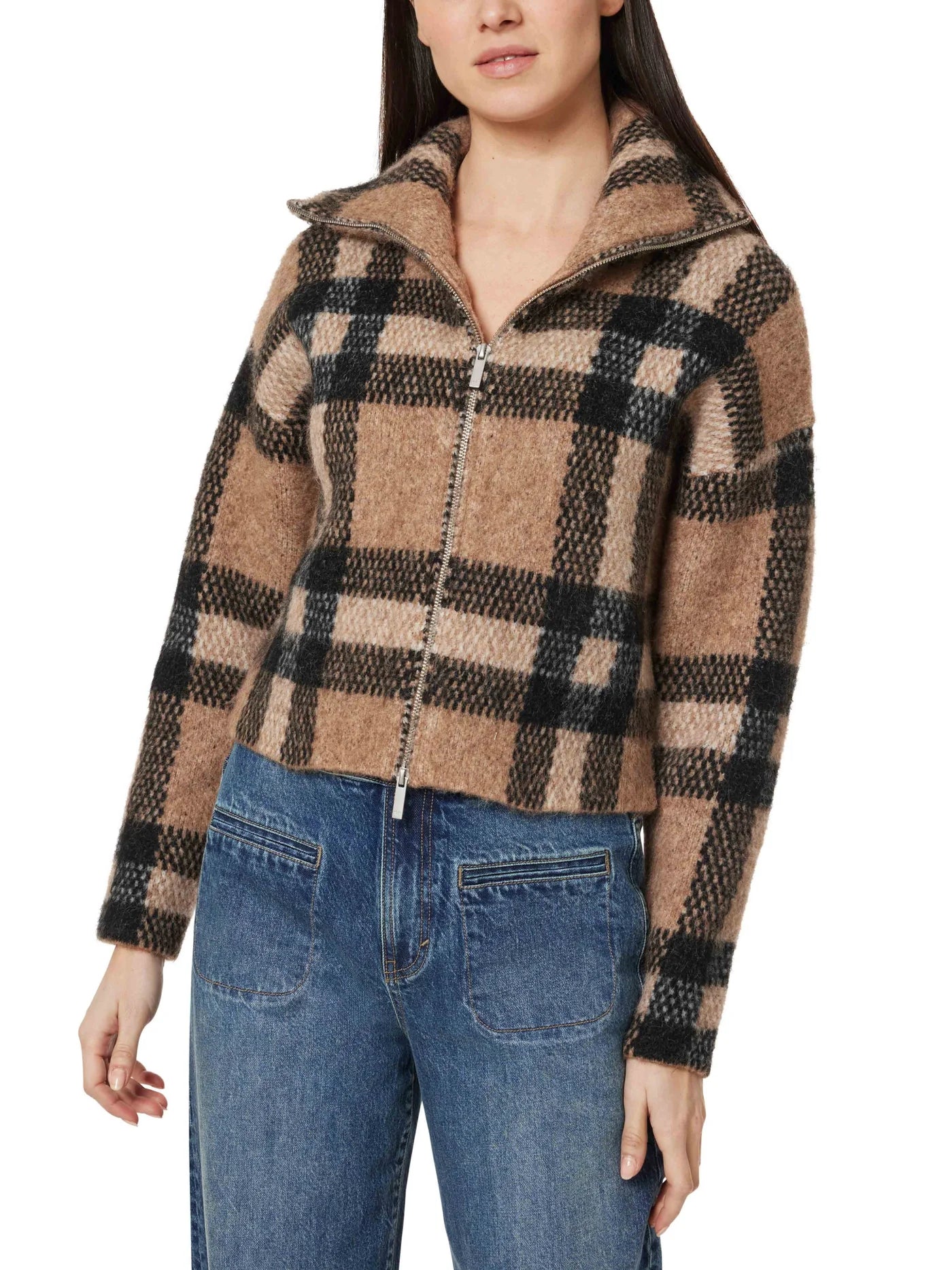 Plaid Zip Front Cardigan