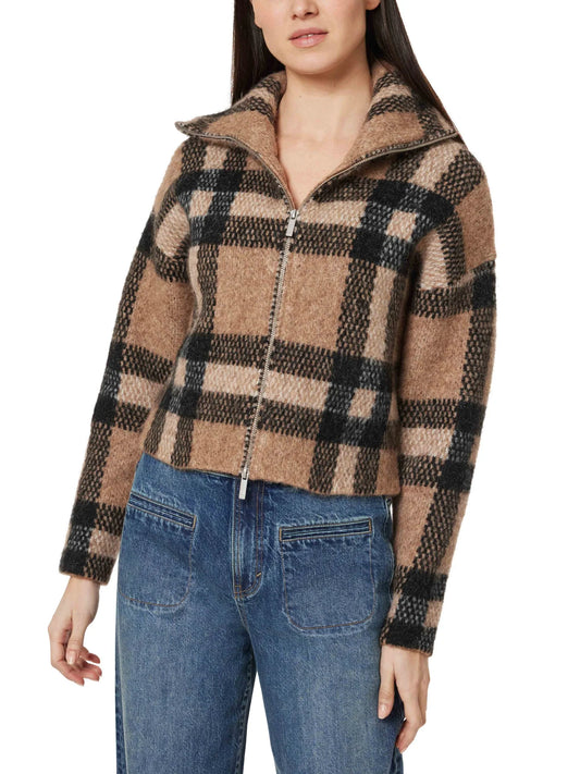 Plaid Zip Front Cardigan