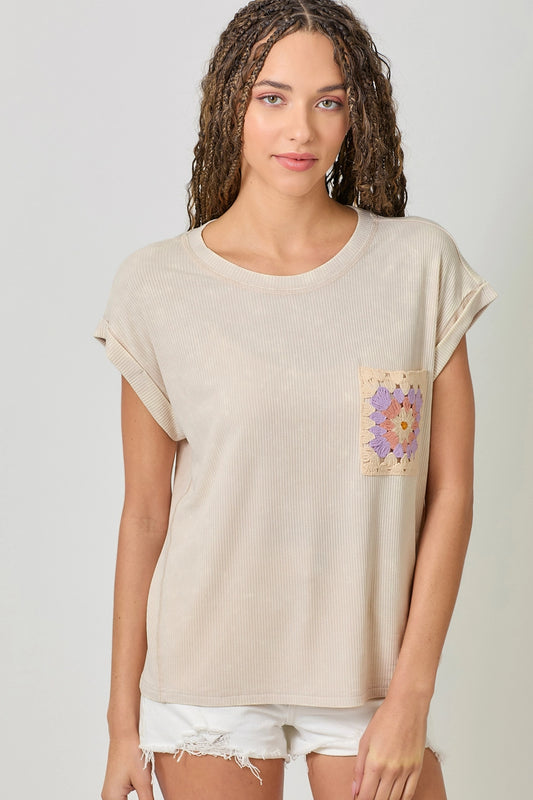 Crochet Pocket Short Sleeve Top