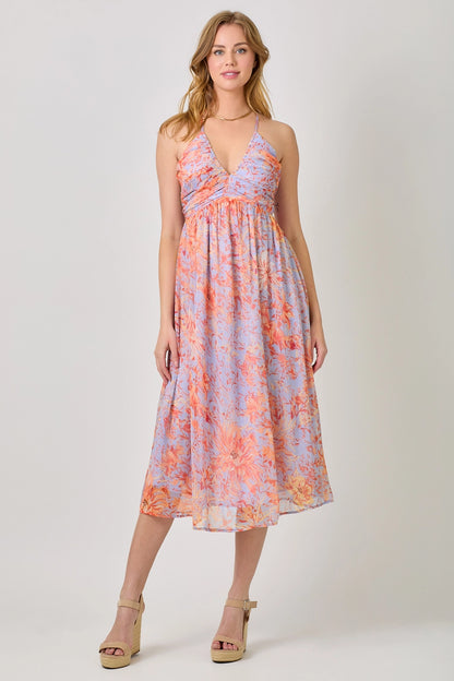 Criss Cross Back Pleated Midi Dress