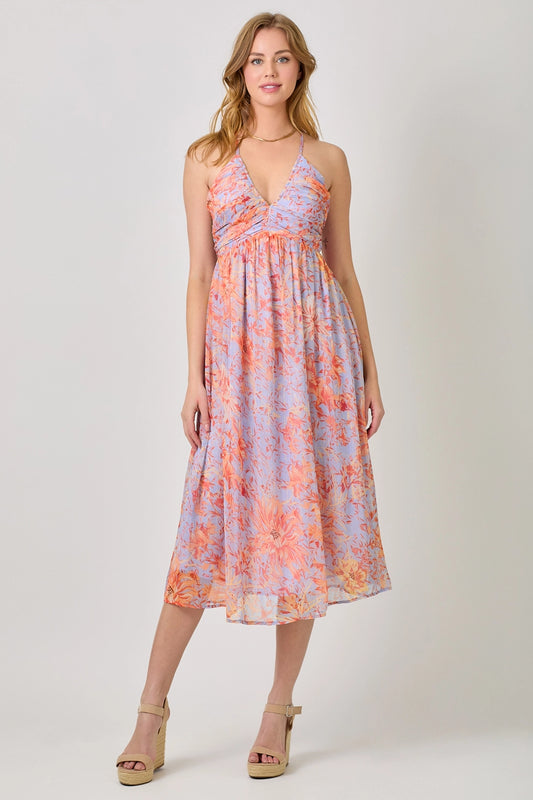 Criss Cross Back Pleated Midi Dress