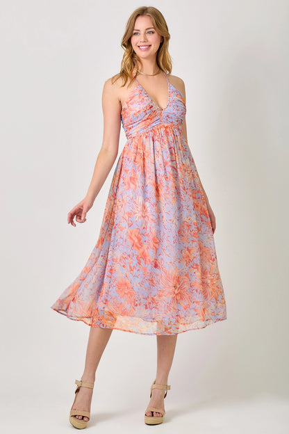 Criss Cross Back Pleated Midi Dress